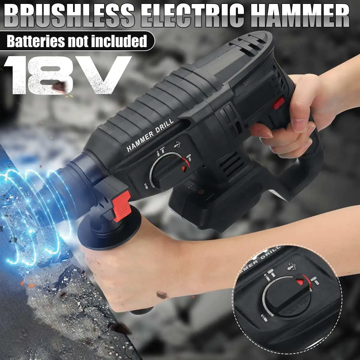 18V Brushless Electric Hammer Drill Rotary Hammer Drill Cordless Impact Drill 4 Function Punch Power Tool for 18V Makita Battery
18V Brushless Electric Hammer Drill Rotary Hammer Drill Cordless Impact Drill 4 Function Punch Power Tool for 18V Makita Battery