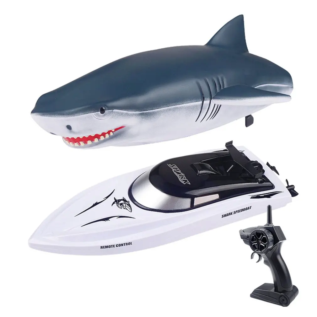 

Remote Control Shark Boats For Pools Lakes 4 Channel 2.4 GHz Fast Racing Boats Shark Shaped Shell Boot USB Rechargeable