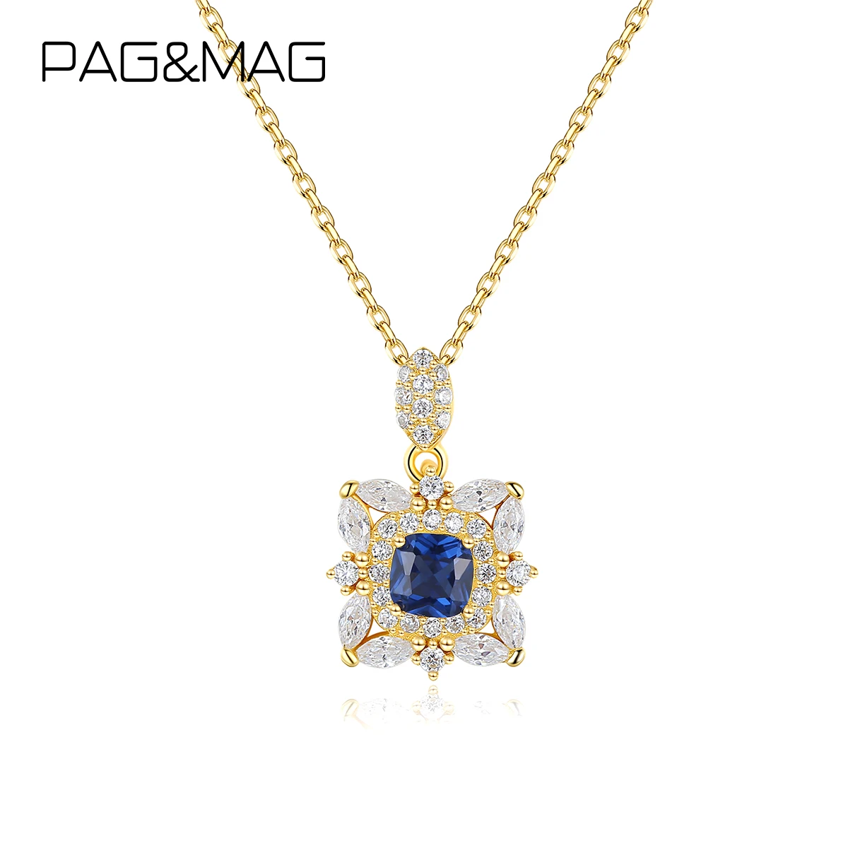 

Pag&Mag Elegant Blue Topaz Zircon Flower Pendant Necklace For Women 925 Sterling Silver Fashion Jewelry Wedding Anniversary Gift