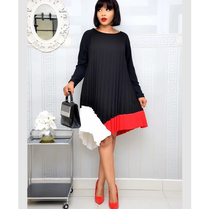 Lugentolo Elegant Pleated Dress Women Long Sleeve Irregular A-line Dress Plus Size Patchwork Color Mini Dress
Lugentolo Elegant Pleated Dress Women Long Sleeve Irregular A-line Dress Plus Size Patchwork Color Mini Dress