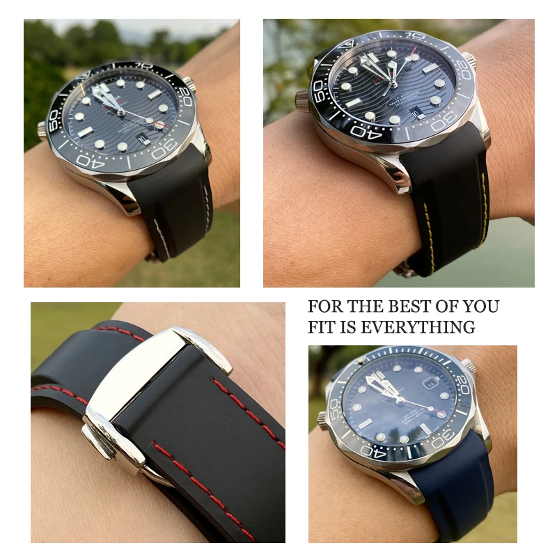 Ремешок силиконовый для часов Omega Seamaster 300 резиновый брендовый браслет синий