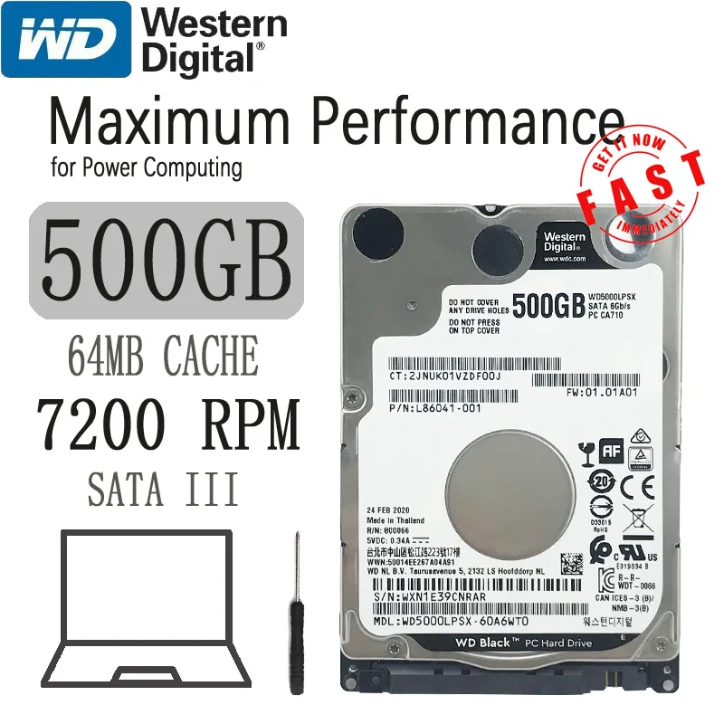 

WD Black 500GB Notebook Hard Drive Disk 7200 RPM 2.5" Internal HDD HD Harddisk SATA III 64MB Cache 7mm for Gaming PS4 Laptop PC