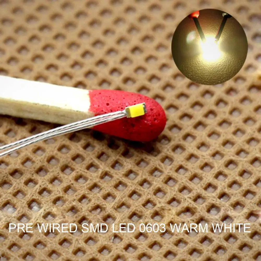 T0603WM 20 шт. предварительно припаянные Проводные провода micro litz теплые белые SMD Led 0603