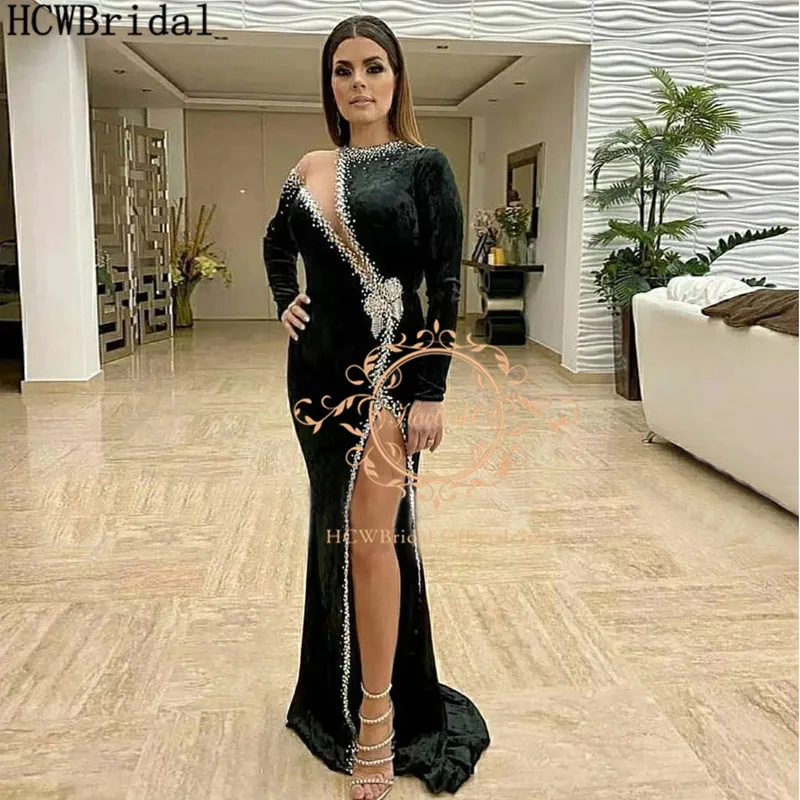 Sexy Black Long Prom Dresses Silver Beading High Slit Illusion Velvet Special Occasion Gowns For Women Robe De Soiree Customize
Sexy Black Long Prom Dresses Silver Beading High Slit Illusion Velvet Special Occasion Gowns For Women Robe De Soiree Customize