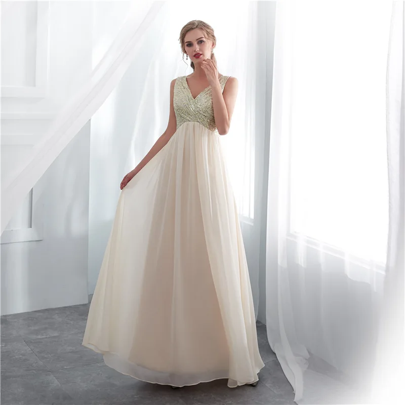 Sequin Chiffon Prom Dress Long Sleeveless Champagne Women Dresses Evening Party V Neck Floor Length Formal Prom Gown 2021 AY503
Sequin Chiffon Prom Dress Long Sleeveless Champagne Women Dresses Evening Party V Neck Floor Length Formal Prom Gown 2021 AY503