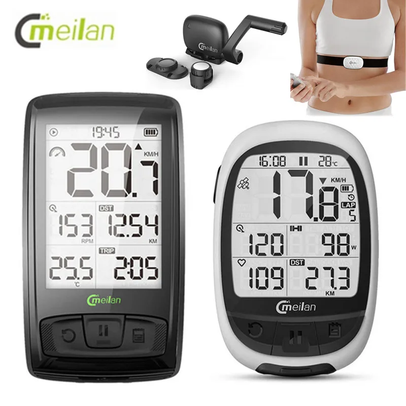 

Беспроводной Велосипедный компьютер Meilan с GPS, измерение скорости и частоты вращения педалей, Bluetooth 4,0, нагрудный монитор сердечного ритма, во...