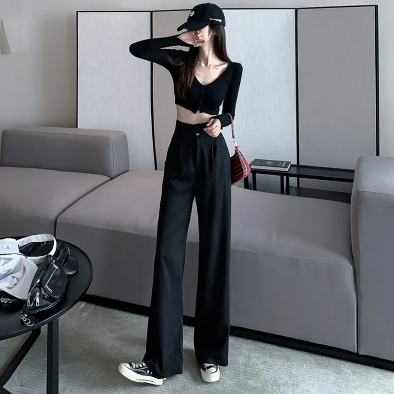 2020 New Womens Casual Pants Loose Style Stright Suit Pants High Waist Chic Office Ladies Pants Trousers Streetwear Female Pants 
2020 New Womens Casual Pants Loose Style Stright Suit Pants High Waist Chic Office Ladies Pants Trousers Streetwear Female Pants