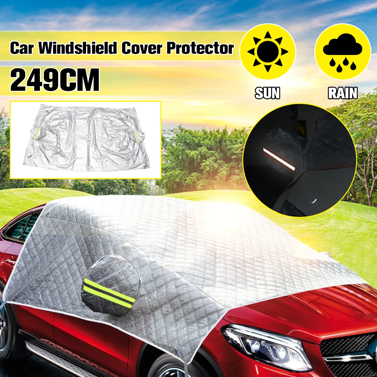 Universal Car Cover Windshield Mirror Reflective Bar Sun Shade Ice Hot Rain Dust Frost Guard Aluminium Film Sun Shelter
Universal Car Cover Windshield Mirror Reflective Bar Sun Shade Ice Hot Rain Dust Frost Guard Aluminium Film Sun Shelter