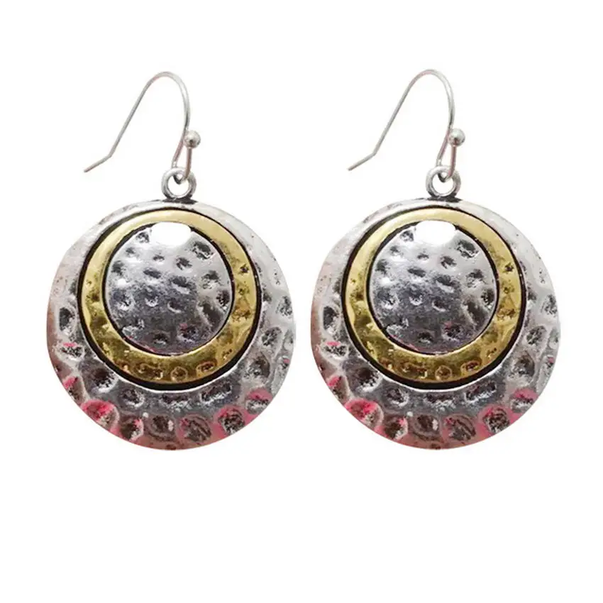 Vintage Jewelry Two Tone Hammered Design Metal Circle Round Drop Earrings for Women Retro Jewelry Wholesale
Vintage Jewelry Two Tone Hammered Design Metal Circle Round Drop Earrings for Women Retro Jewelry Wholesale