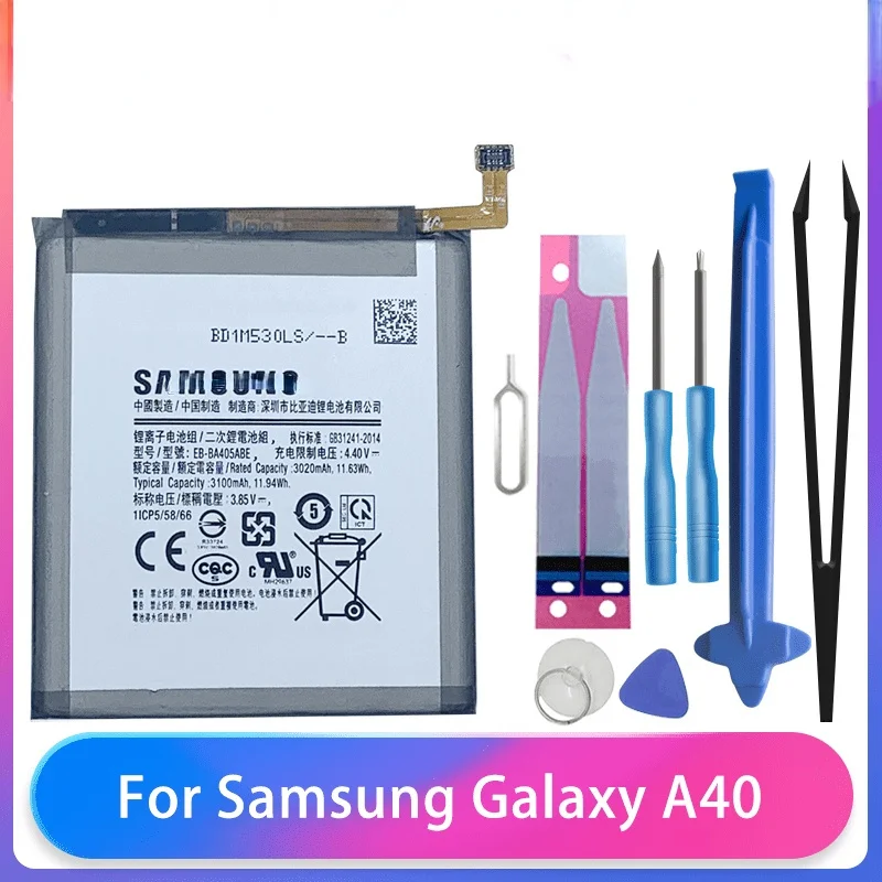 Orginal Samsung Galaxy A40 A405F Phone Battery EB-BA405ABE EB-BA405ABU 3100mAh High Capacity Samsung Phone Batteries Free Tools
Orginal Samsung Galaxy A40 A405F Phone Battery EB-BA405ABE EB-BA405ABU 3100mAh High Capacity Samsung Phone Batteries Free Tools