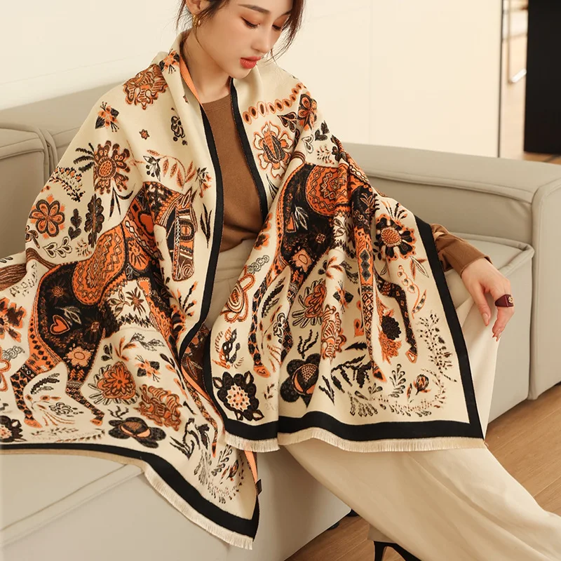 Luxury Brand Carriage Flowers Scarf Hijab Women Winter Cashmere Thick Shawl Warm Bandana Scarves Female Pashmina Blanket Foulard
Luxury Brand Carriage Flowers Scarf Hijab Women Winter Cashmere Thick Shawl Warm Bandana Scarves Female Pashmina Blanket Foulard