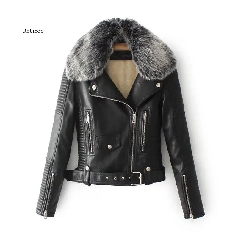 Ladies' Black Leather Jackets New Autumn Winter Faux Lambs Warm Pvc Coat Woman Slim Long Sleeved Motorcycle Bikers Jacket
Ladies' Black Leather Jackets New Autumn Winter Faux Lambs Warm Pvc Coat Woman Slim Long Sleeved Motorcycle Bikers Jacket