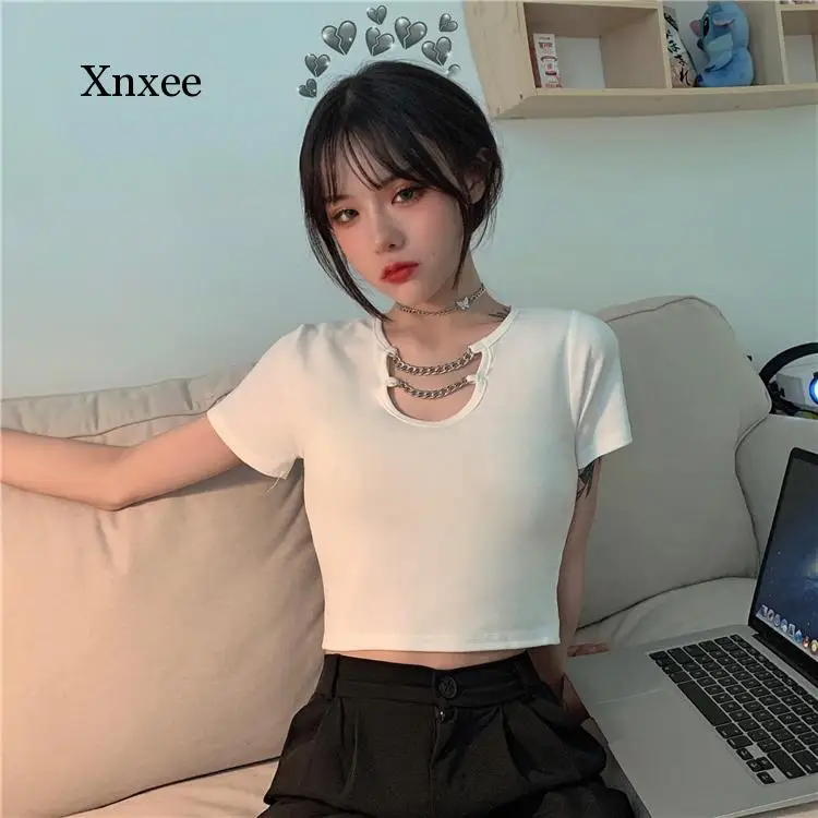 Short Sleeve Round Neck Chain Hollow Dark Solid Cute Punk Bodycon T-Shirt t Shirt Women Sexy Crop Top Harajuku Summer Korean Tee
Short Sleeve Round Neck Chain Hollow Dark Solid Cute Punk Bodycon T-Shirt t Shirt Women Sexy Crop Top Harajuku Summer Korean Tee