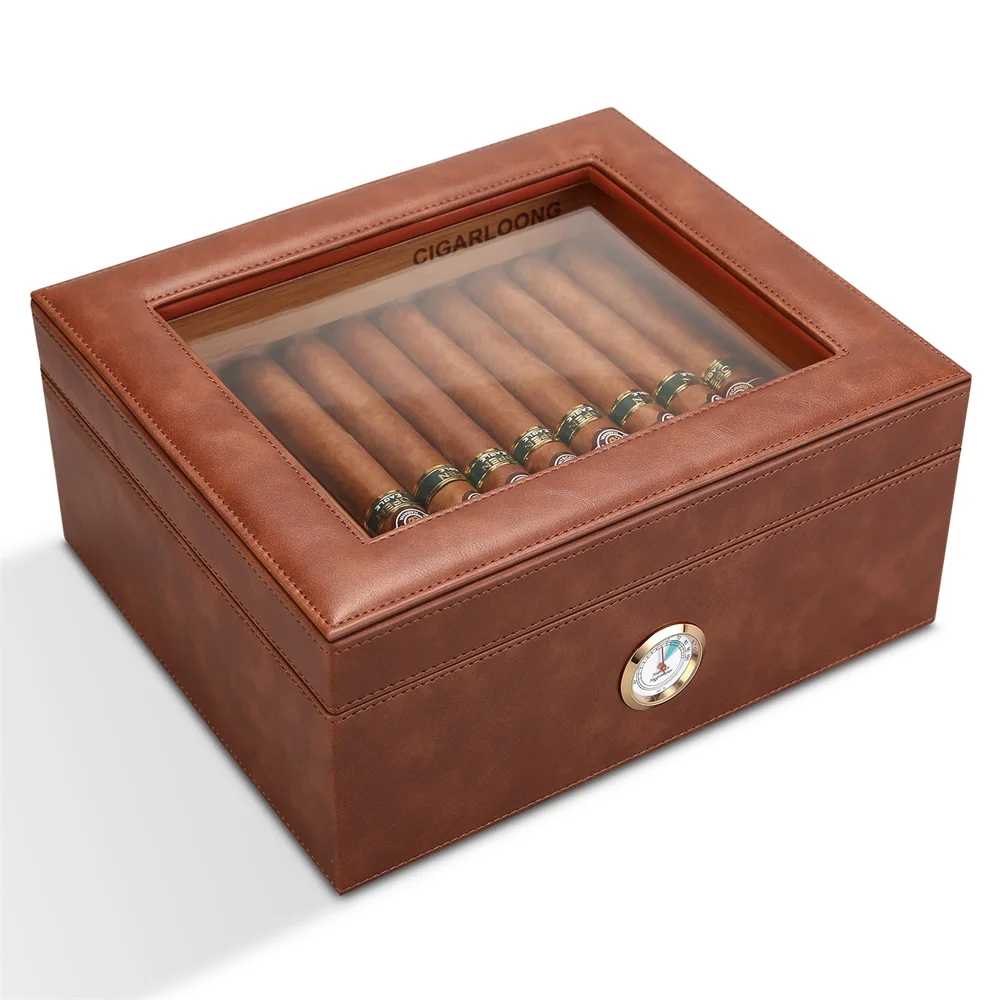 Luxury Cigar Humidor Cow Leather Lined Cedar Wood Portable Travel Cigar Humidor Box Fit for 76 pcs Glass Top Cigar Humidor
Luxury Cigar Humidor Cow Leather Lined Cedar Wood Portable Travel Cigar Humidor Box Fit for 76 pcs Glass Top Cigar Humidor