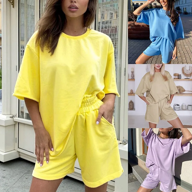 Summer 2 Pieces Set Tracksuit Women's Casual Sets Oversize Solid Short Sleeve T-shirts Women Suit Streetwear Ladies Shorts Suits
Summer 2 Pieces Set Tracksuit Women's Casual Sets Oversize Solid Short Sleeve T-shirts Women Suit Streetwear Ladies Shorts Suits