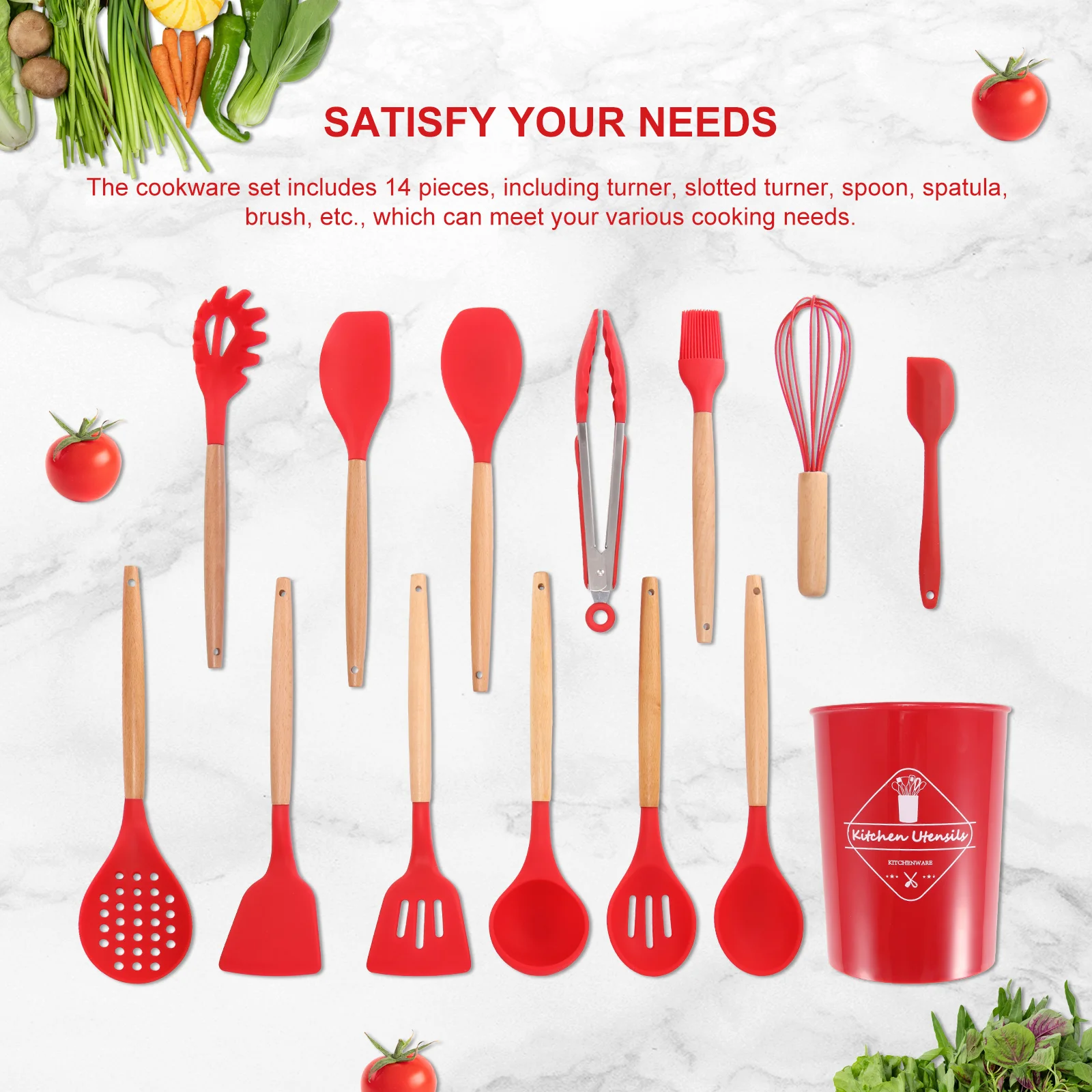 14pcs Silicone Cooking Kitchen Utensils Set Non-Stick Spatula Shovel Wooden Handle Cooking Tools Set Kitchen Tool
14pcs Silicone Cooking Kitchen Utensils Set Non-Stick Spatula Shovel Wooden Handle Cooking Tools Set Kitchen Tool
