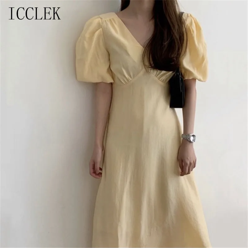 Korean Chic V-Neck Pleated Lantern Sleeve Midi Dress 2021 Summer Women's New Korean One-Piece Casual Dress Ladies Office Dresses
Korean Chic V-Neck Pleated Lantern Sleeve Midi Dress 2021 Summer Women's New Korean One-Piece Casual Dress Ladies Office Dresses