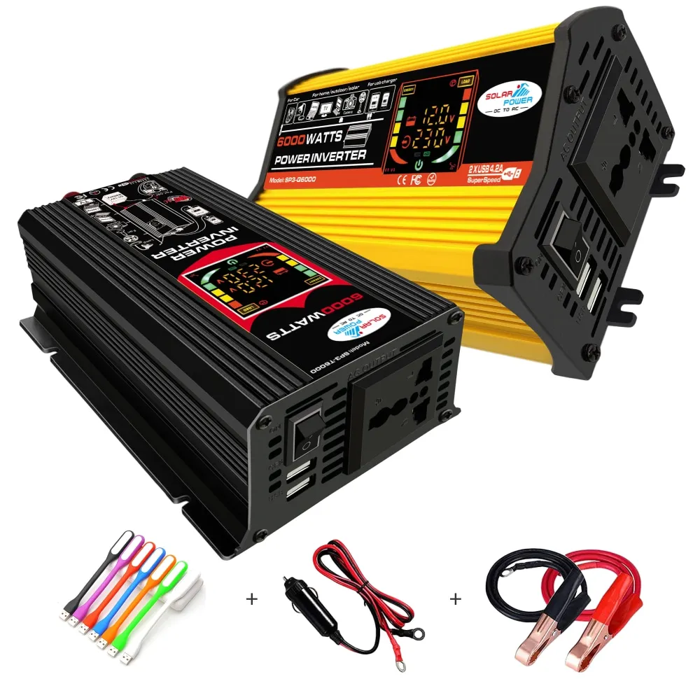 Car Power Inverter 6000W DC12V to AC110V/230V for Home or Outside Emergency Power
Car Power Inverter 6000W DC12V to AC110V/230V for Home or Outside Emergency Power