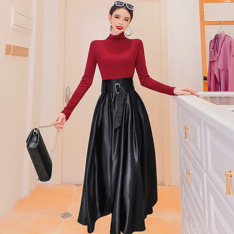 Women 2021 new summer Chic All-match Skirt Set Lady Fashion turn-down collar top High Waist Skirt suit female two-piece Set B04