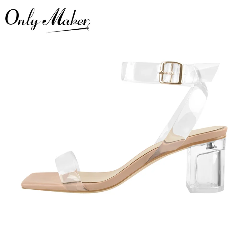 Onlymaker Summer Clear Chunky Heels Sandals Ankle Buckle PVC Band Square Toe Shoes For Women Comfortable Wedding Large Size 
Onlymaker Summer Clear Chunky Heels Sandals Ankle Buckle PVC Band Square Toe Shoes For Women Comfortable Wedding Large Size