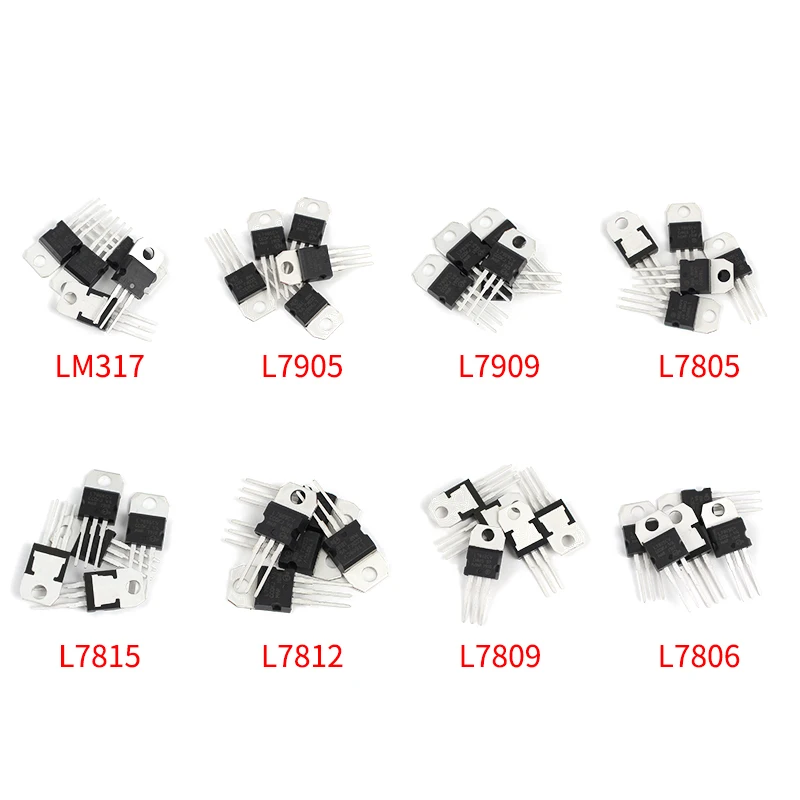 

40pcs/set Voltage Regulators IC TO-220 L7805/7806/7809/7812/7815/7905/7909 LM317T Mosfet Transistor Assortment Kit