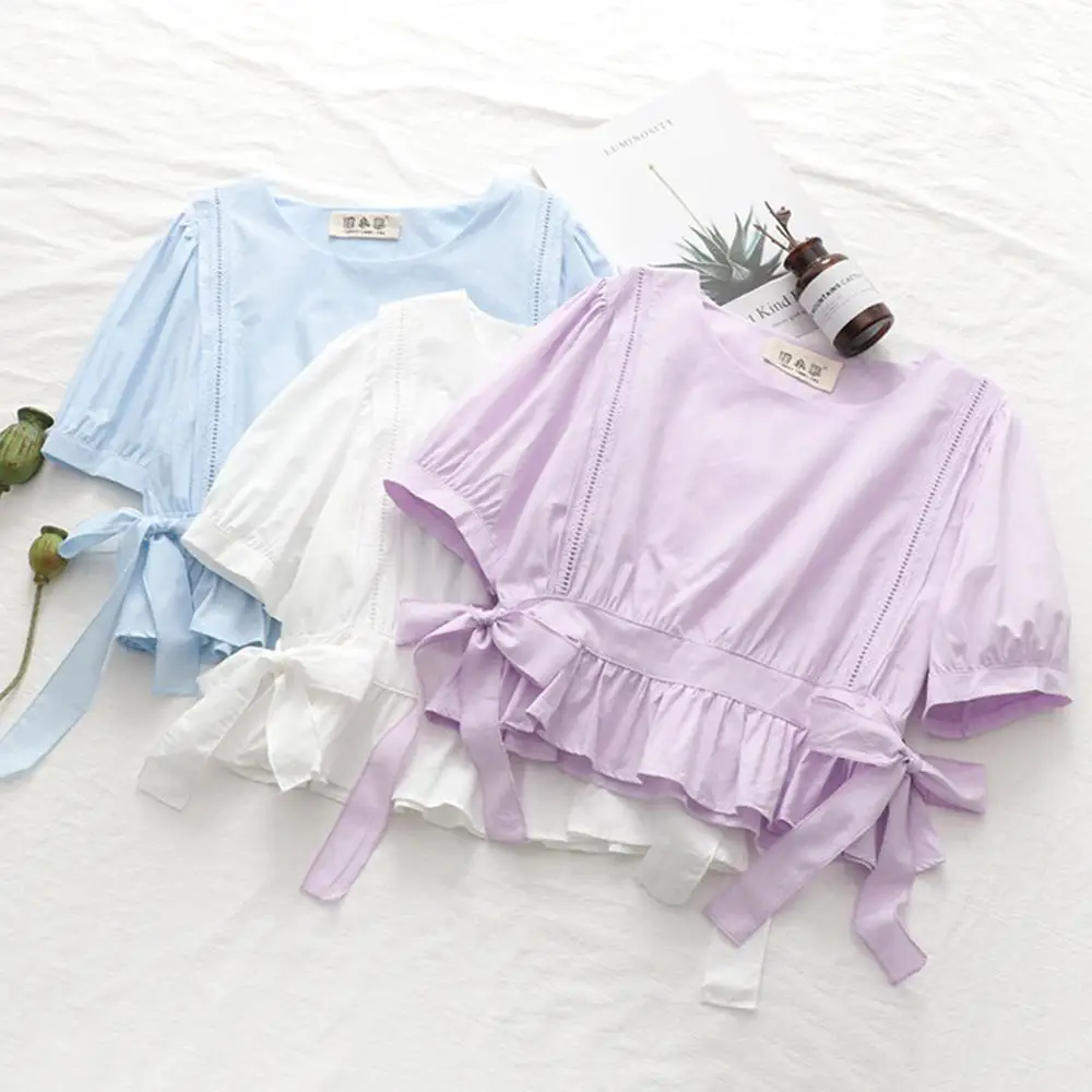 Women Blouses Short Sleeve Square-collar Summer Solid Slim Sweet Girls Korean Style Womens Shirts Chic 
Women Blouses Short Sleeve Square-collar Summer Solid Slim Sweet Girls Korean Style Womens Shirts Chic