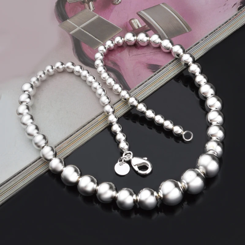 Silver Plated Necklace Choker Smooth Snake Belly Shape Beads Necklace For Women Silver Color Frosted Beads Necklaces Jewelry
Silver Plated Necklace Choker Smooth Snake Belly Shape Beads Necklace For Women Silver Color Frosted Beads Necklaces Jewelry