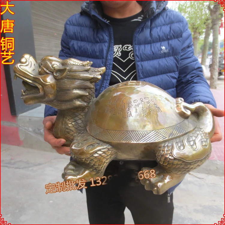 

49CM HUGE -HOME PORCH LOBBY HALL EFFICACIOUS PROTECTION MASCOT THRIVING BUSINESS BRONZE DRAGON TURTLE FENG SHUI ART SCULPTURE