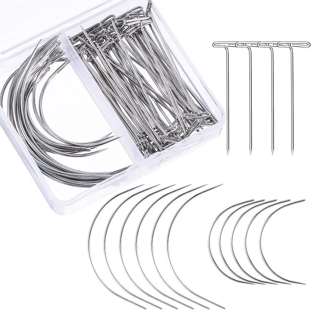 

70Pcs Hair Weave Wig Making Kit T Pins C Curved Needles for Knitting Sewing