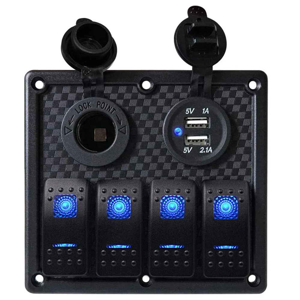 Boat Rocker Switch Panel 4 GANG Marine Car RV Truck ON Off Electrical USB Power Charger 12V Cigarette Lighter Socket
Boat Rocker Switch Panel 4 GANG Marine Car RV Truck ON Off Electrical USB Power Charger 12V Cigarette Lighter Socket