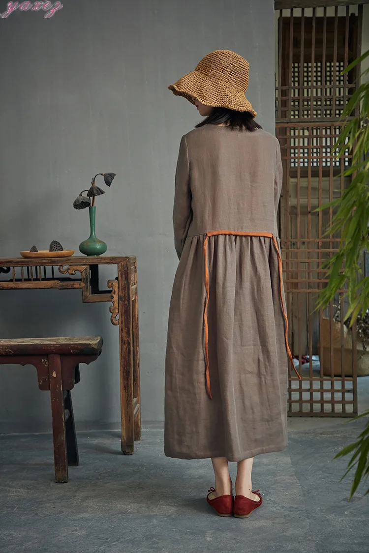 Spring Double Layer Linen Long Sleeve Loose Long Dress Vintage Drawstring Robe O-Neck Mid-Calf Solid Ruffles Cascading Ruffle
Spring Double Layer Linen Long Sleeve Loose Long Dress Vintage Drawstring Robe O-Neck Mid-Calf Solid Ruffles Cascading Ruffle