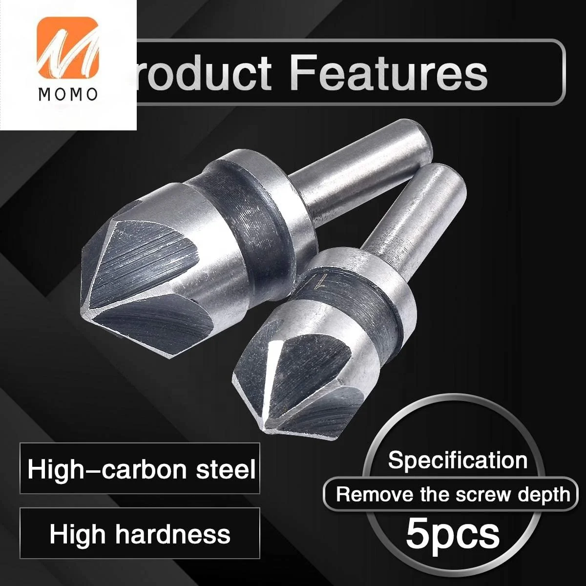 Countersunk bit set, 5-groove woodworking and metal processing chamfering cutter, 5-piece combined tool set
Countersunk bit set, 5-groove woodworking and metal processing chamfering cutter, 5-piece combined tool set
