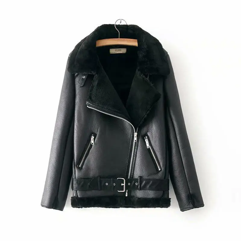Women Winter Warm Faux Lamb Leather Jacket Coat Faux Leather Lambs Wool Fur Collar Motorcycle Black Jacket Bomber Overcoat
Women Winter Warm Faux Lamb Leather Jacket Coat Faux Leather Lambs Wool Fur Collar Motorcycle Black Jacket Bomber Overcoat