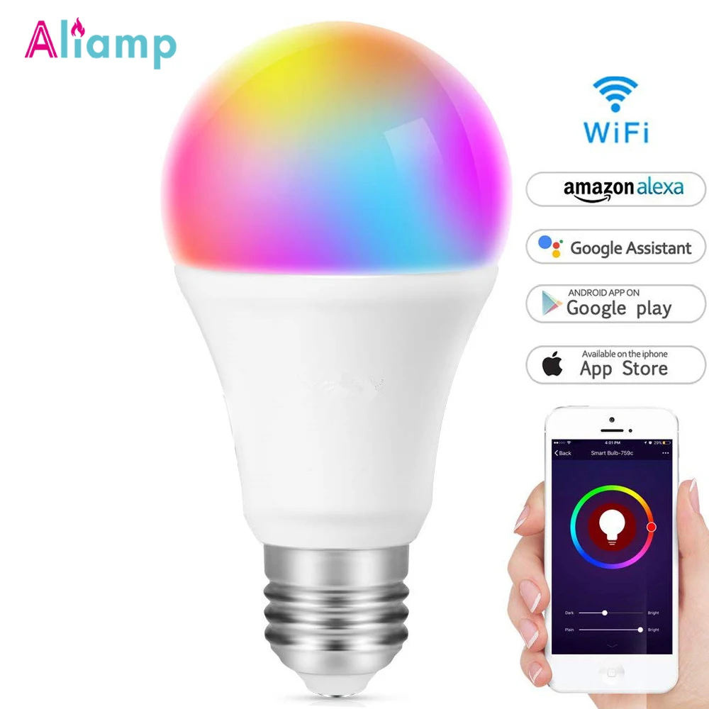 WiFi умный светодиодный светильник E27 E26 светодиодная лампа 8 Вт A21 RGB разноцветный с