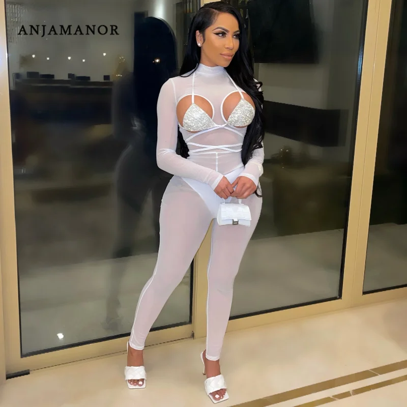 ANJAMANOR Bling Bikini Top Sheer Mesh Cute Jumpsuits White One Piece Birthday Outfit for Women Party Club Wear D30-CH20
ANJAMANOR Bling Bikini Top Sheer Mesh Cute Jumpsuits White One Piece Birthday Outfit for Women Party Club Wear D30-CH20