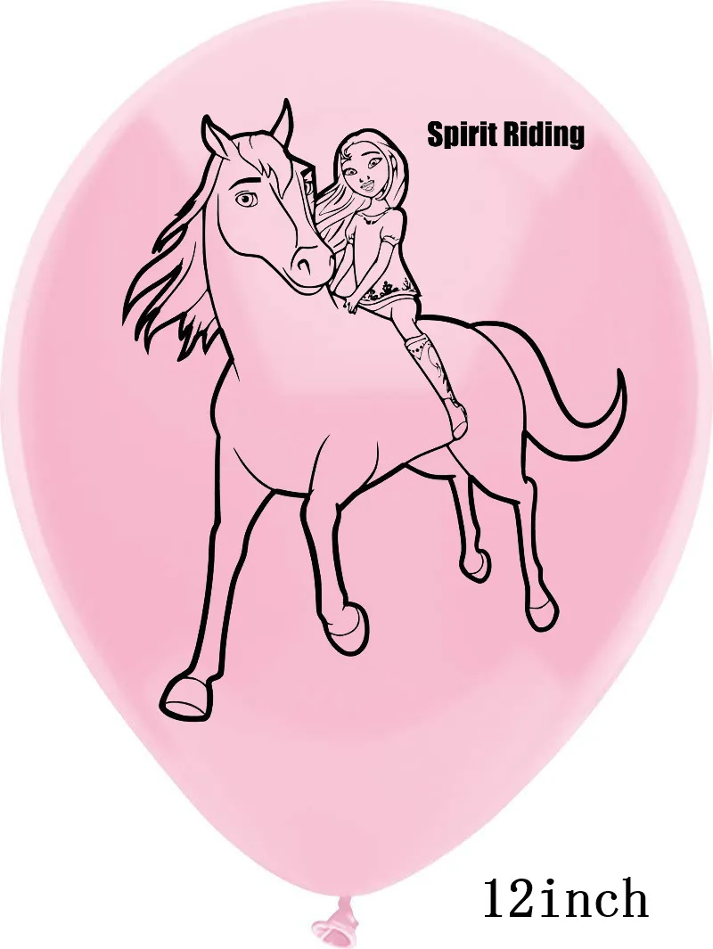 Spirit Riding Horse Balloons Pink Baby Girl Happy Birthday Banner Flag Cartoon Forest Farm Party Supplies Decoration Cake Topper | Дом и сад