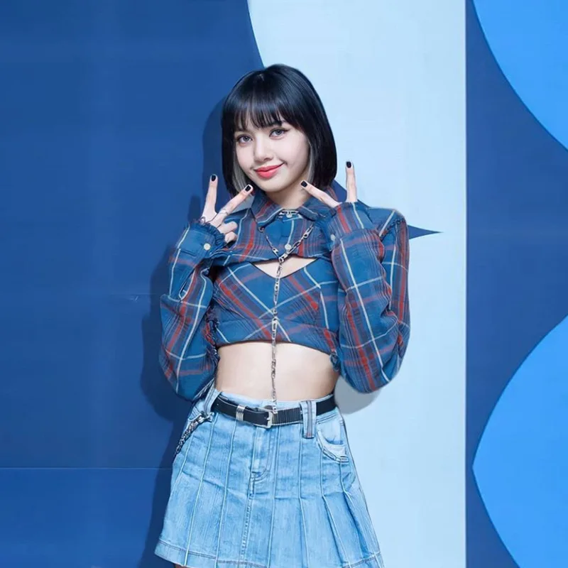 Kpop Lisa Same Crop Tops Sexy Summer Women's Shirt Plaid Splicing Bottoming Shirt Two-piece Set Fashion Female Tanks T Shirt
Kpop Lisa Same Crop Tops Sexy Summer Women's Shirt Plaid Splicing Bottoming Shirt Two-piece Set Fashion Female Tanks T Shirt
