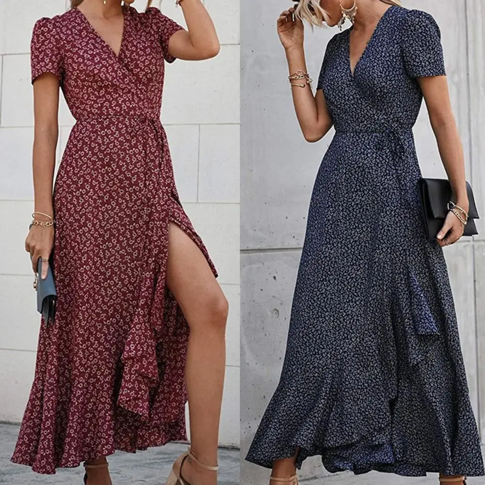 Dress for Women Boho Floral V Neck Short Sleeve Ruffle Hem Split Beach Long Dresses Summer Elegant Ladies Sundress Party Vestido
Dress for Women Boho Floral V Neck Short Sleeve Ruffle Hem Split Beach Long Dresses Summer Elegant Ladies Sundress Party Vestido