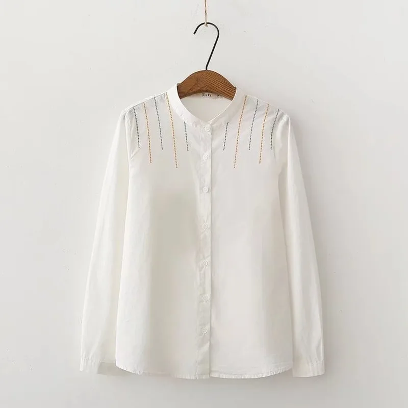 Women Spring Autumn Cotton Shirts Fashion Art Style All Match Stand Collar Striped Embroidery Loose Blouses Basic Tops for Femme
Women Spring Autumn Cotton Shirts Fashion Art Style All Match Stand Collar Striped Embroidery Loose Blouses Basic Tops for Femme
