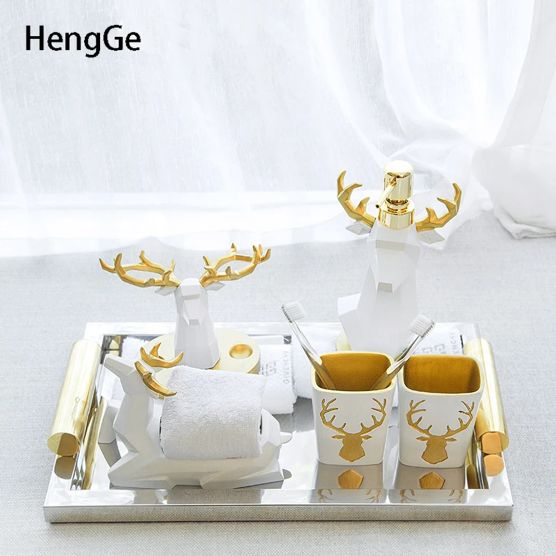 Creativity Resin Bathroom Set Six-piece with Tray Deer Modeling Decorate Bathroom Decor Home Toothbrush Holder Soap Dishes Cup
Creativity Resin Bathroom Set Six-piece with Tray Deer Modeling Decorate Bathroom Decor Home Toothbrush Holder Soap Dishes Cup