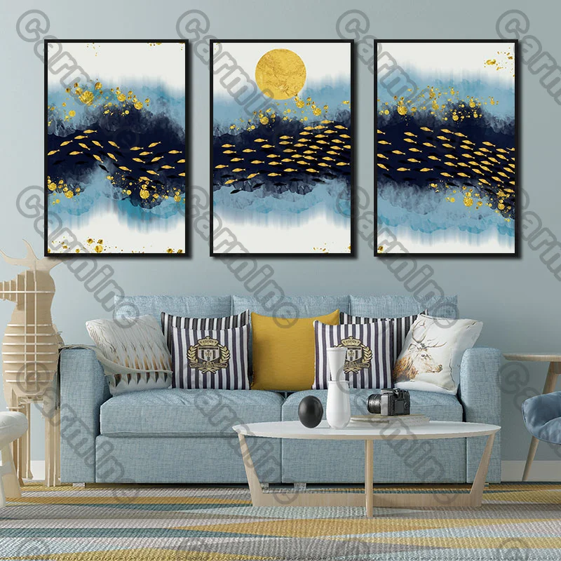 Poster Golden Moon Fishes Dark Blue Landscape Canvas Painting and Prints Wall Art Pictures Decoration for Living Room 3Pcs
Poster Golden Moon Fishes Dark Blue Landscape Canvas Painting and Prints Wall Art Pictures Decoration for Living Room 3Pcs