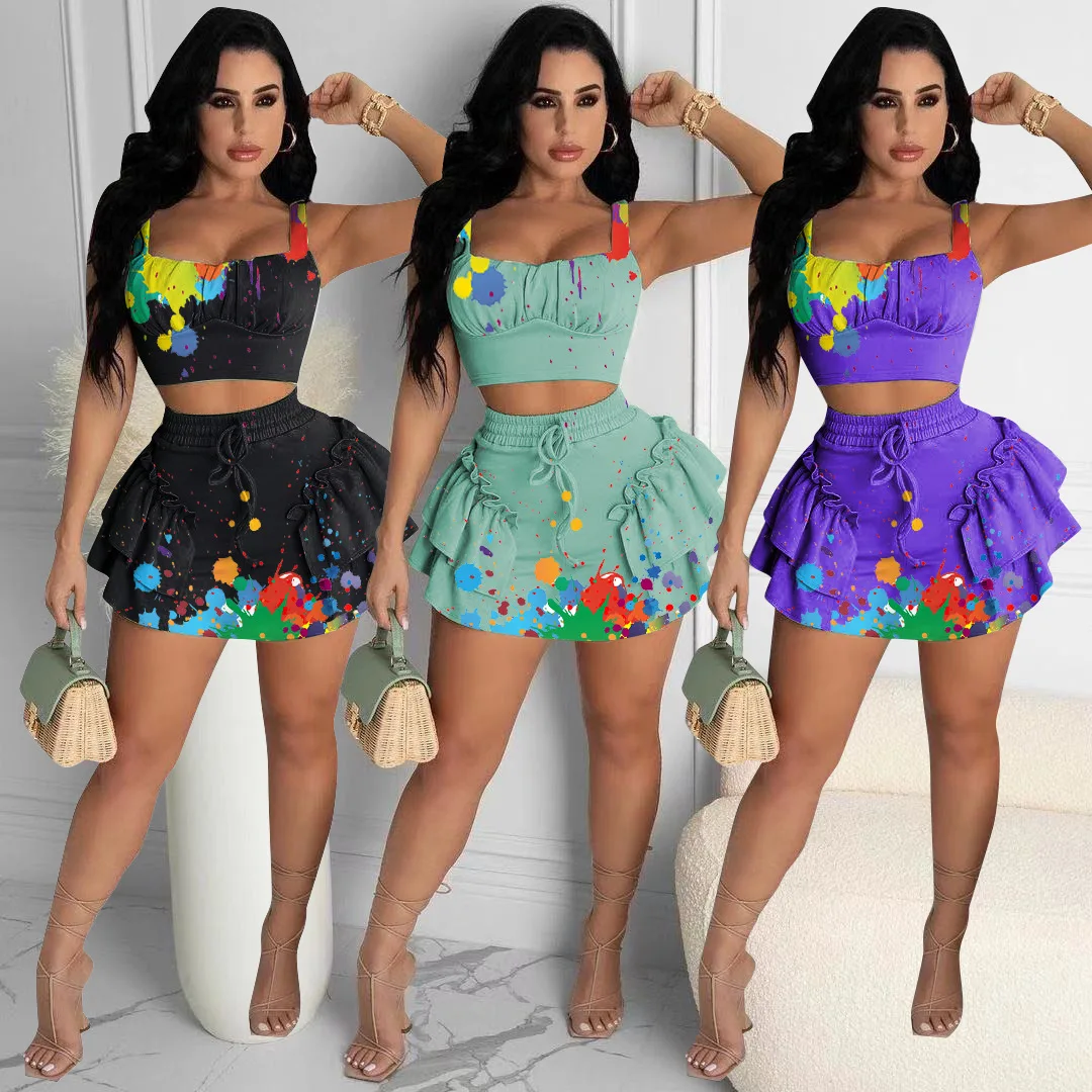 Casual Party Clubwear Outfits Streetwear Echoine Tie Dye Print Tank Top Sleeveless Crop Top Ruffle Mini Skirt Set Two Piece Set
Casual Party Clubwear Outfits Streetwear Echoine Tie Dye Print Tank Top Sleeveless Crop Top Ruffle Mini Skirt Set Two Piece Set