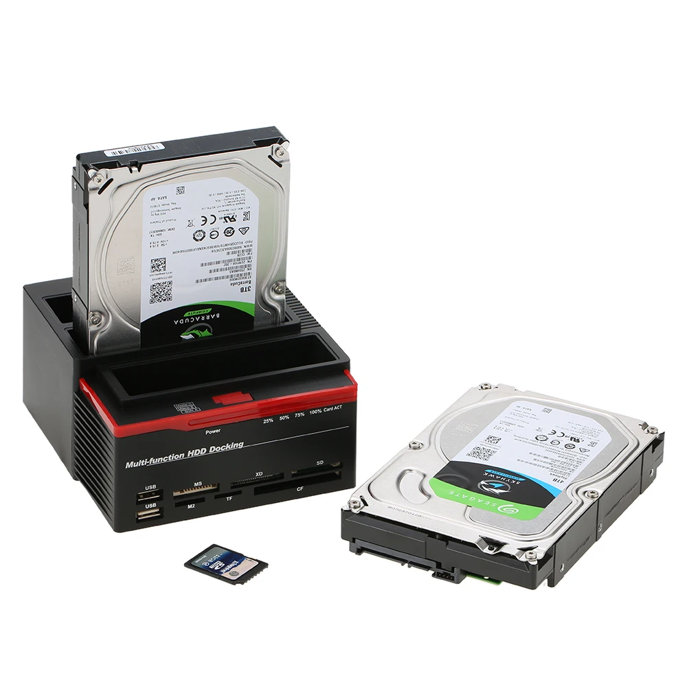 2.5"/3.5" USB 3.0 to 2 SATA Ports 1 IDE Port External HDD Hard Drive Docking Station Card Reader USB3.0 Hub with OTB/OTC Offline
2.5"/3.5" USB 3.0 to 2 SATA Ports 1 IDE Port External HDD Hard Drive Docking Station Card Reader USB3.0 Hub with OTB/OTC Offline