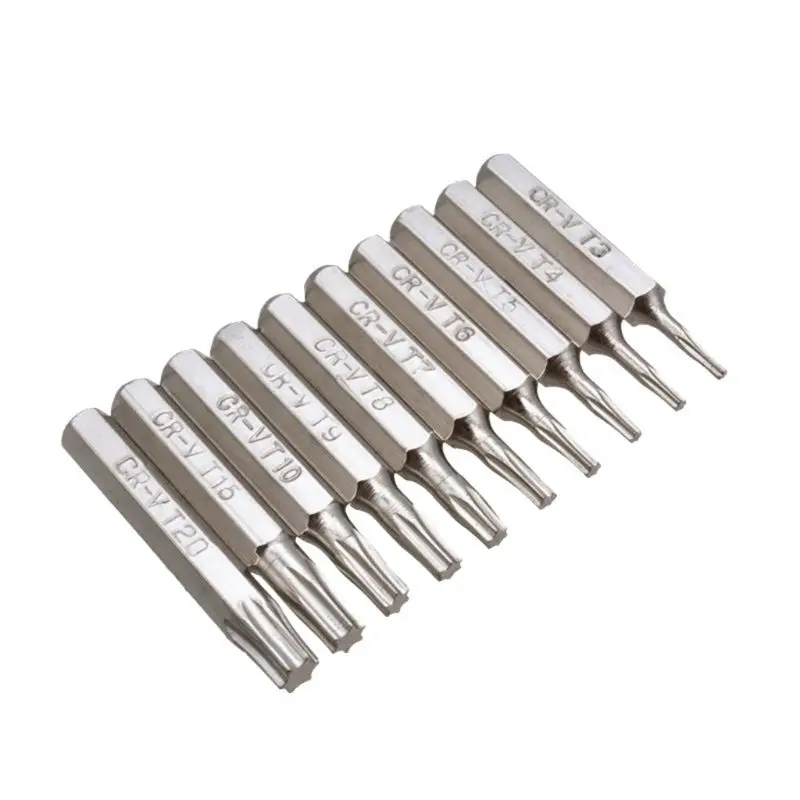 10PCS CR-V Torx Screwdriver Bits Set T3 T4 T5 T6 T7 T8 T9 T10 T15 T20 Mobile Repair Bit Plum Blossoms Repairing Head 652A
10PCS CR-V Torx Screwdriver Bits Set T3 T4 T5 T6 T7 T8 T9 T10 T15 T20 Mobile Repair Bit Plum Blossoms Repairing Head 652A