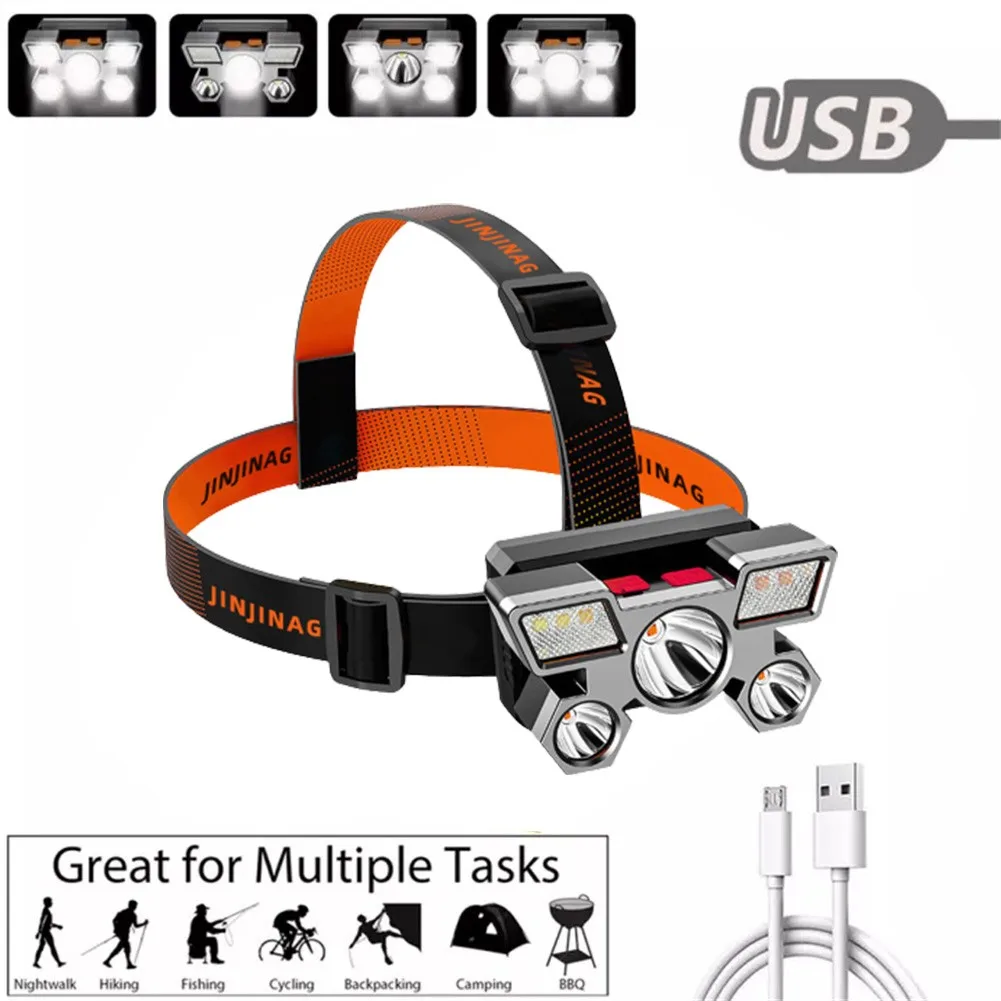 5 LED Super Bright Flashlight Headlamp Waterproof LED Headlamp Fishing Head Light Lamp Lantern 4 Modes USB Charging Headlight
5 LED Super Bright Flashlight Headlamp Waterproof LED Headlamp Fishing Head Light Lamp Lantern 4 Modes USB Charging Headlight