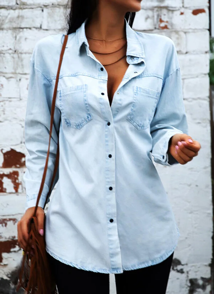 Spring/Autumn Denim Tops Women Fashion Long-sleeved Blouse Womens Sexy Tops Streetwear Trendy Pockets Solid Shirt and Blouse
Spring/Autumn Denim Tops Women Fashion Long-sleeved Blouse Womens Sexy Tops Streetwear Trendy Pockets Solid Shirt and Blouse