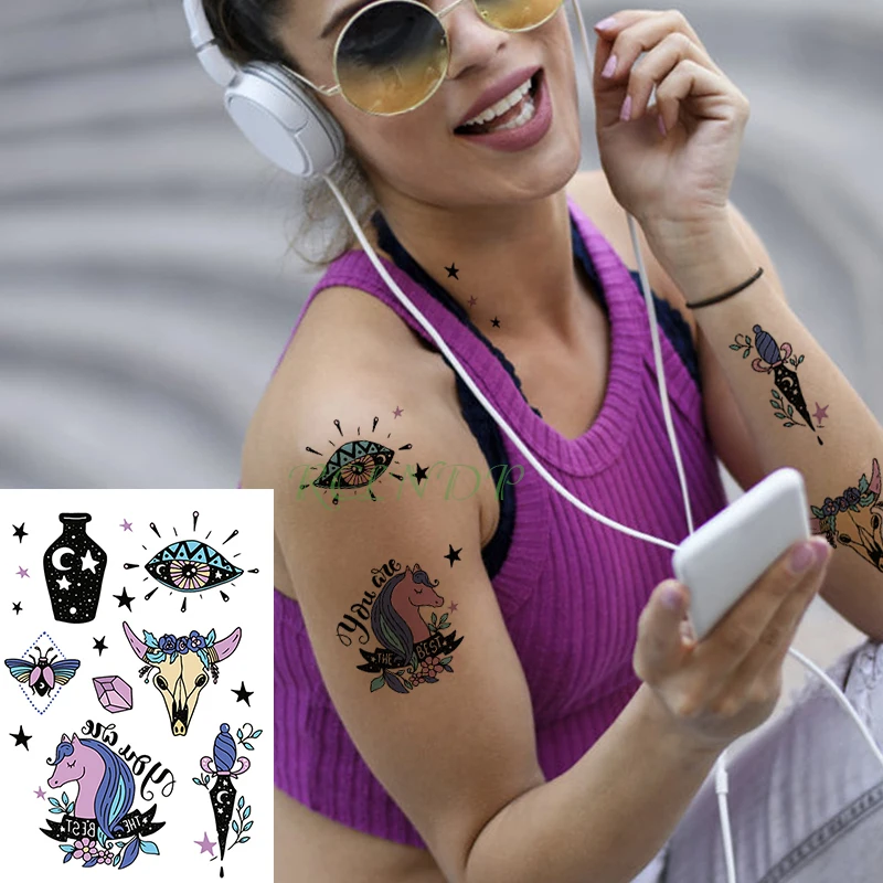 

Waterproof Temporary Tattoo Sticker unicorn deer star eye moon fake tatto flash tatoo tatouage temporaire for women girl men