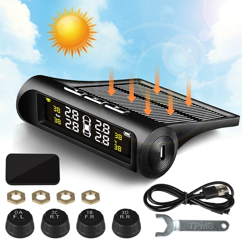Wireless Solar Tpms Car Tire Pressure Temperature Monitoring System Lcd Color Screen with 4 External Sensors
Wireless Solar Tpms Car Tire Pressure Temperature Monitoring System Lcd Color Screen with 4 External Sensors