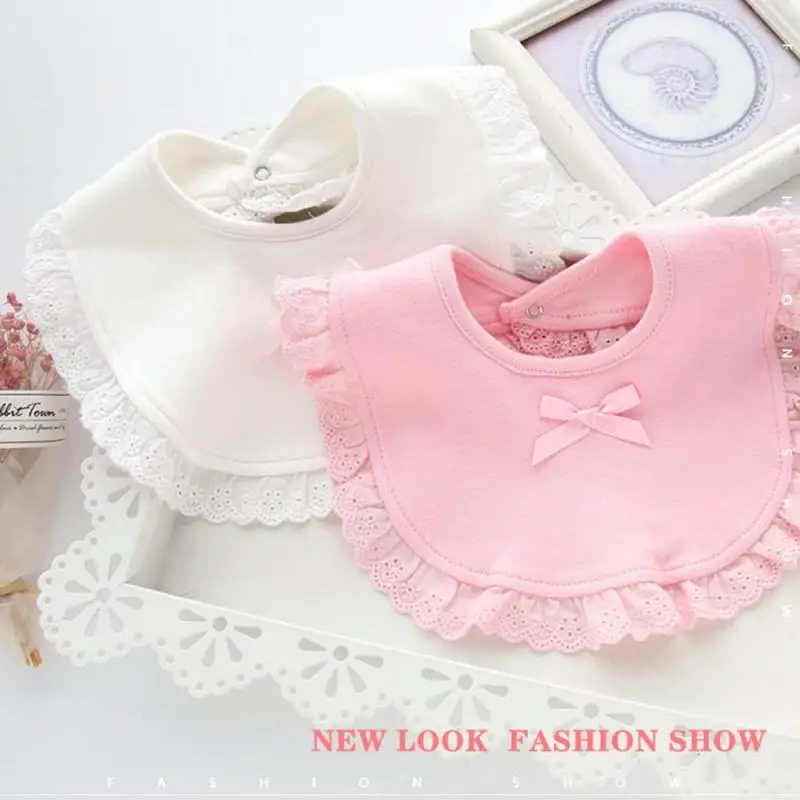 

New Double-layer Lace Snap Bib Bib Saliva Towel Rice Pocket Bib Cute Sweet Muslin Baby Kid Bandana Bibs Feeding Gauze Scarf