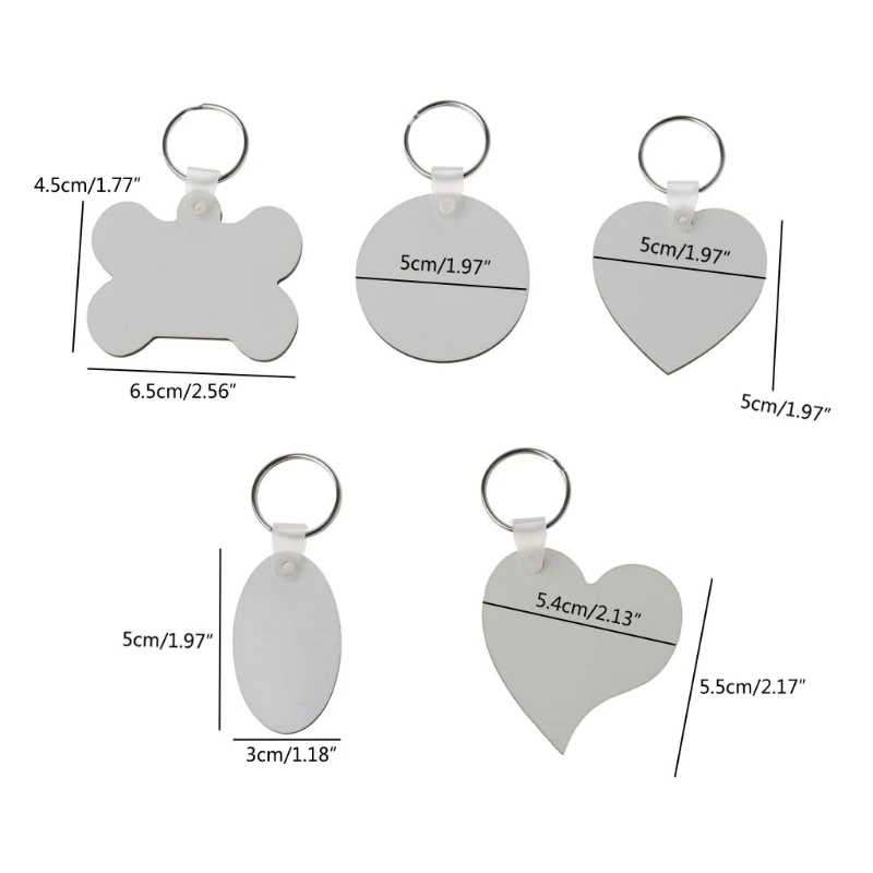 12Pc DIY Sublimation Wooden Hard Board Key Rings Double Printable White Blank MDF Key Chain Heat Transfer Jewelry Making